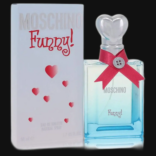Moschino Funny women’s perfume box and bottle, heart cap and red ribbon