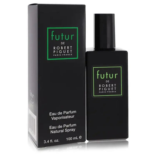 Women’s eau de parfum spray set: black bottle with green label, shown with box