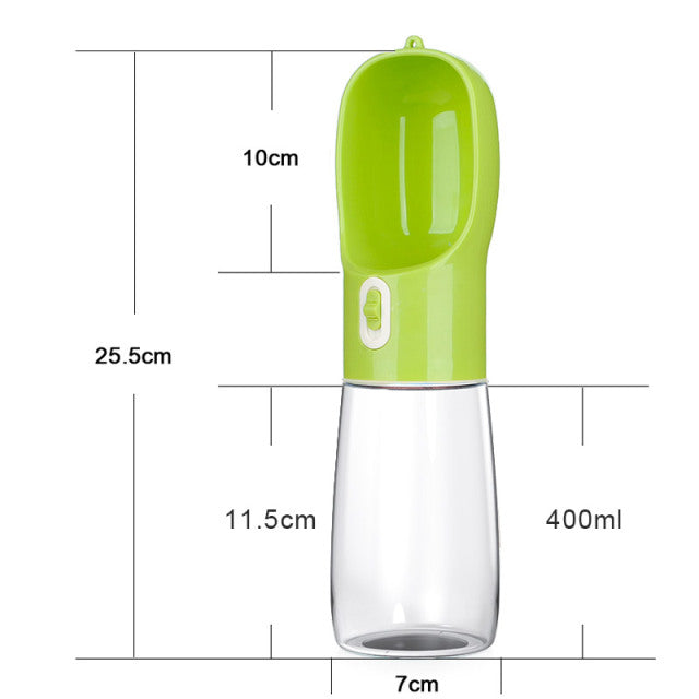 Lime green pet water bottle feeder with 400ml capacity and translucent lower container
