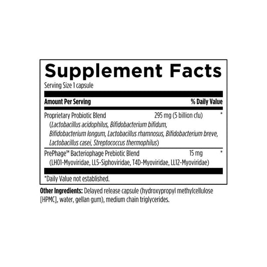 Supplement Facts panel with serving size and probiotic blend details