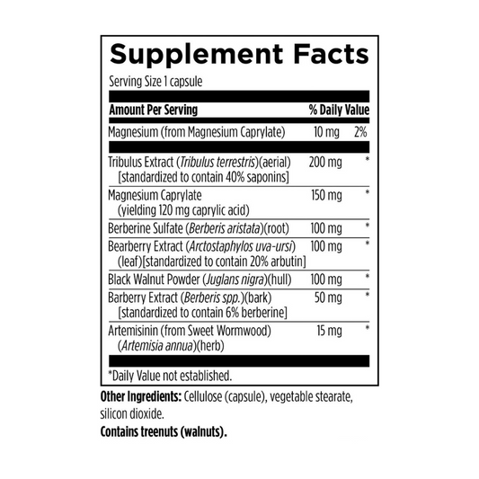 GI Clear Supplement Facts label panel with ingredient amounts per capsule