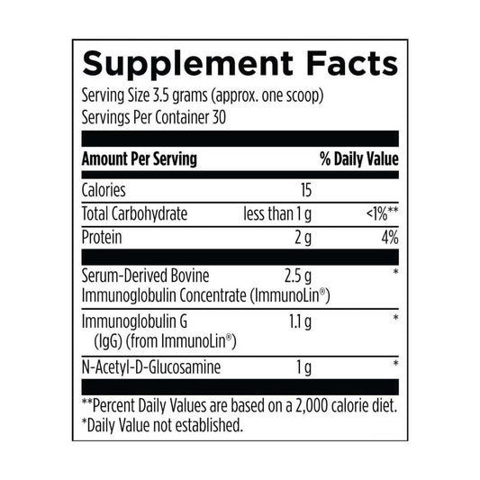 Supplement Facts nutrition panel for dietary supplement, serving size 3.5 g, 30 servings