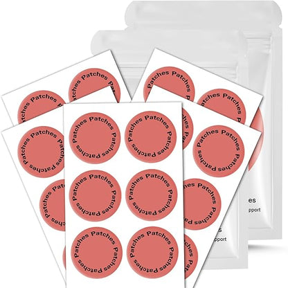 Pack of circular peach skin patches on white sleeves with multiple patch circles visible