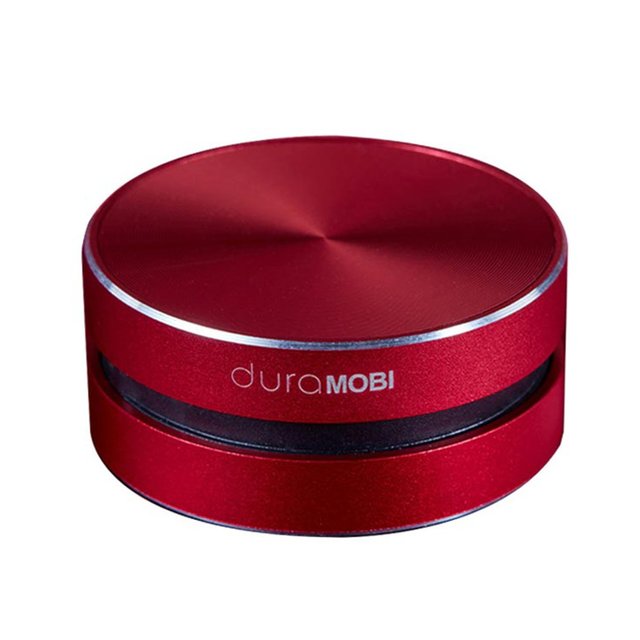 Bone-conducting speaker with duraMOBI logo, red with black speaker band