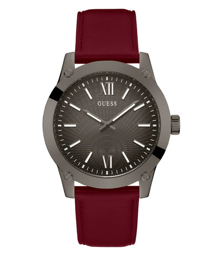 GUESS Mens 44mm Watch - Red Strap Gunmetal Dial Gunmetal Case - Renee Lane Company
