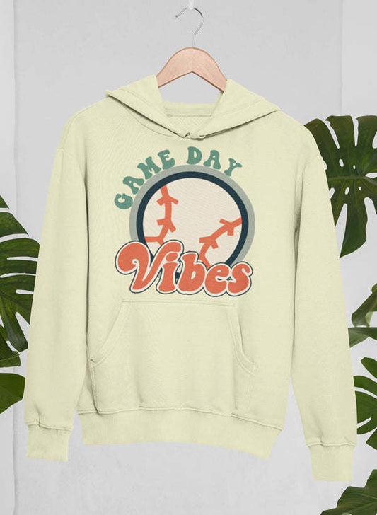Game Day Vibes hoodie in light lime with front sports graphic, hood and kangaroo pocket