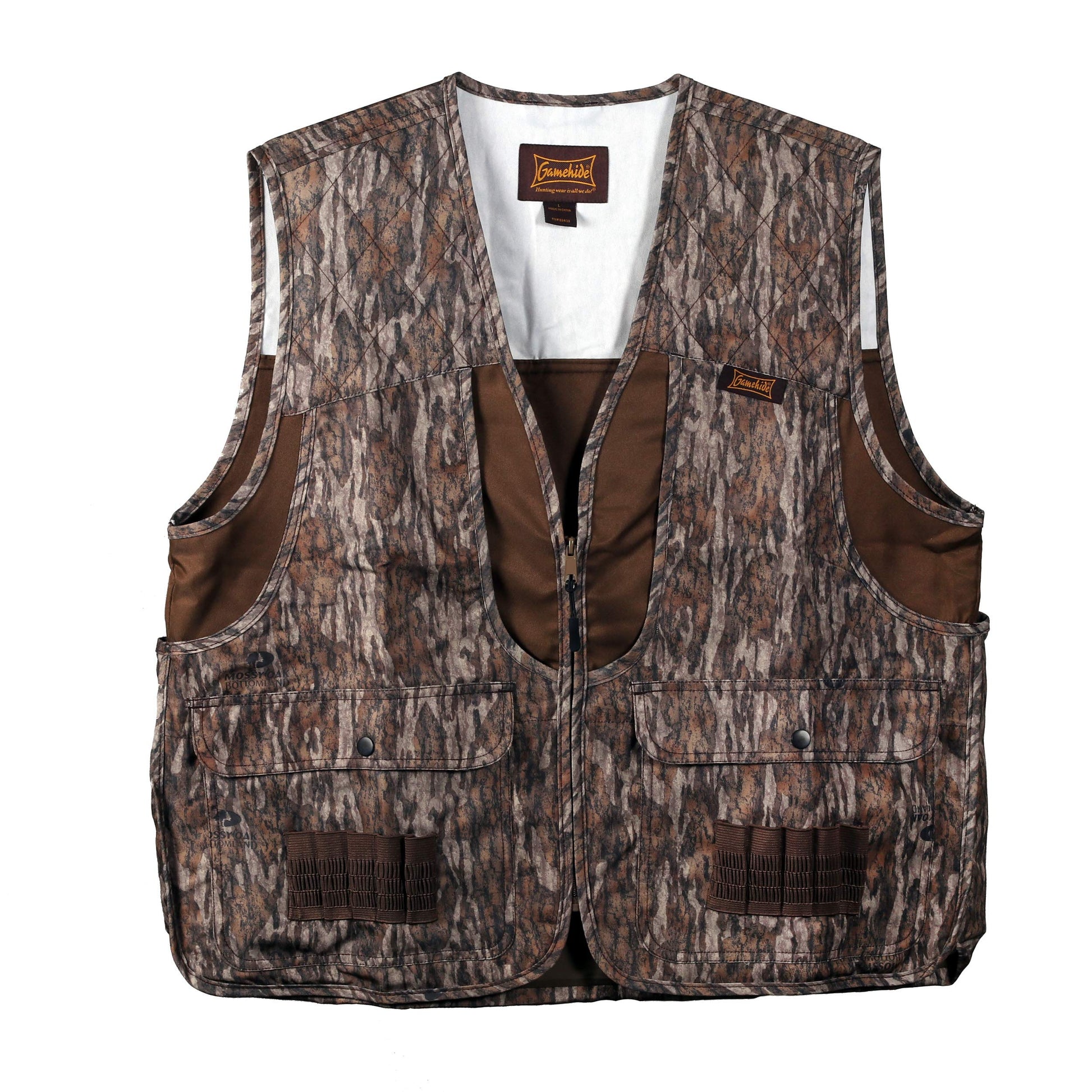 Gamehide Camo Front Loading Upland Dove Hunting Vest With Camo Back (Mossy Oak New Bottomland 4X-Large) - Renee Lane Company
