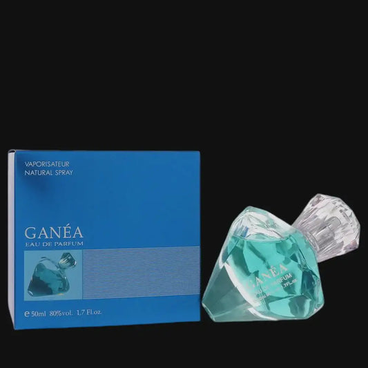 Ganea women's perfume with blue box and teal glass spray bottle