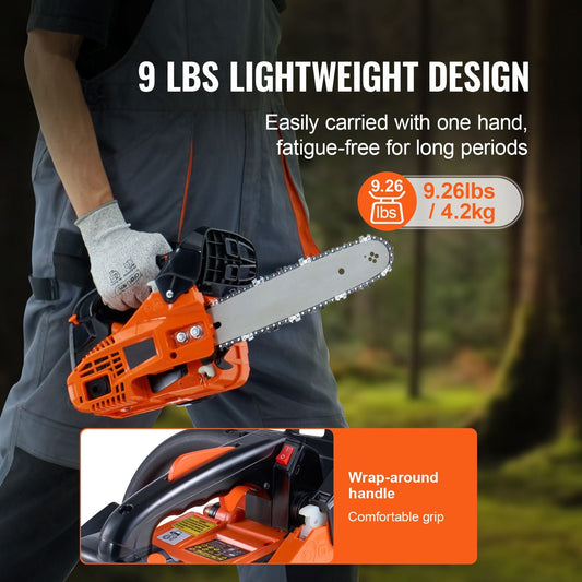 Gas Chainsaw, 25.4CC 12" 1.2HP, Gasoline Powered Chain Saw, Handheld Cordless Petrol Chainsaws for Tree Wood Branch Cutting, Tree Trimming, Land Clearing, Farm Garden Ranch Forest Cutting Use - Renee Lane Company