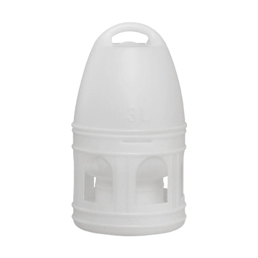 White plastic 3L bird water drinker with top handle and built-in base
