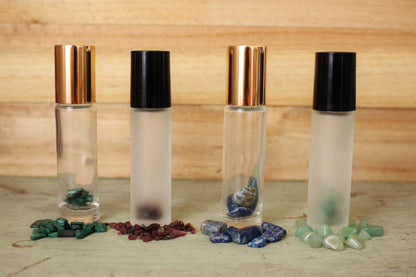 Gemstone roller bottle /Clear /Frosted /Gold lid /Rose Quartz /Green Aventurine /Garnet /Malachite /Citrine /Lapis Lazuli / Crystal roll on - Renee Lane Company