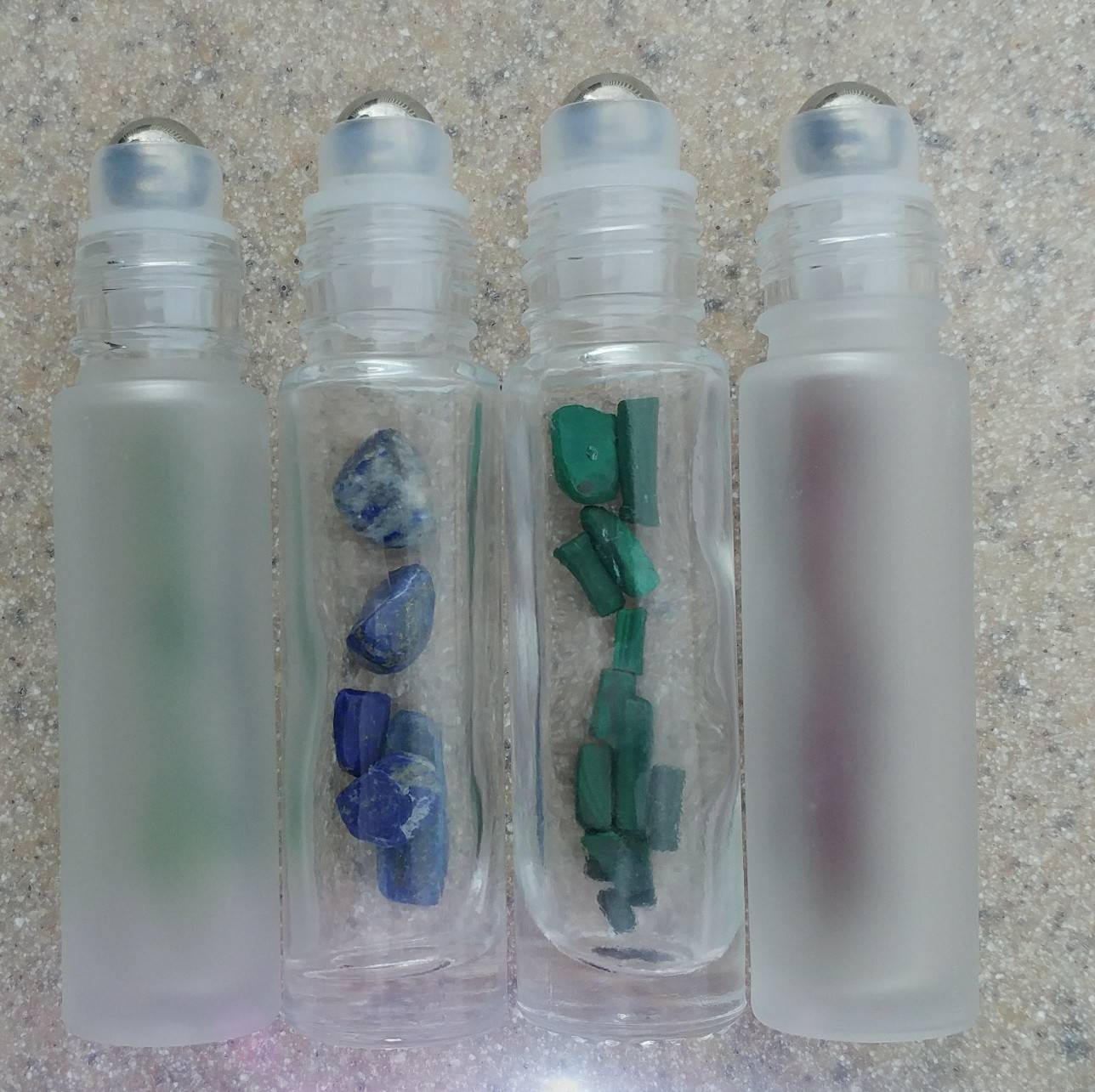 Gemstone roller bottle /Clear /Frosted /Gold lid /Rose Quartz /Green Aventurine /Garnet /Malachite /Citrine /Lapis Lazuli / Crystal roll on - Renee Lane Company