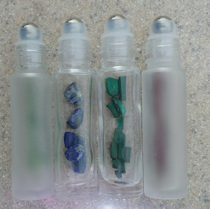 Gemstone roller bottle /Clear /Frosted /Gold lid /Rose Quartz /Green Aventurine /Garnet /Malachite /Citrine /Lapis Lazuli / Crystal roll on - Renee Lane Company
