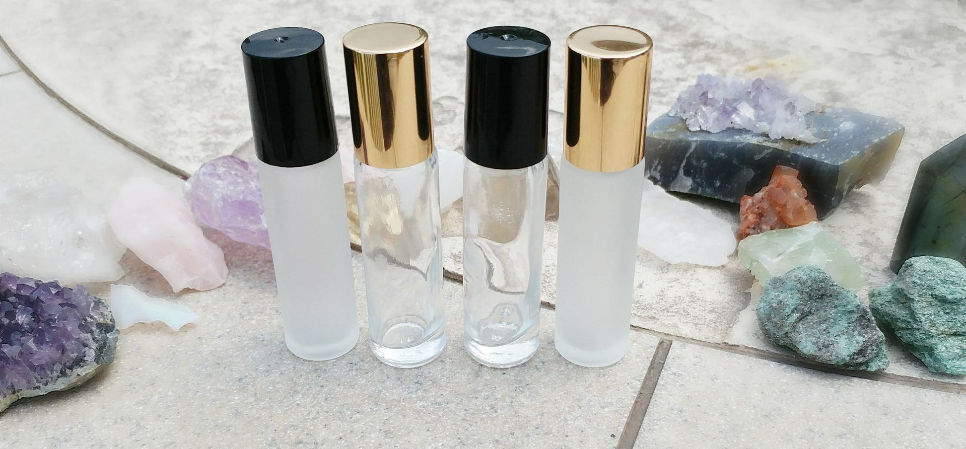 Gemstone roller bottle /Clear /Frosted /Gold lid /Rose Quartz /Green Aventurine /Garnet /Malachite /Citrine /Lapis Lazuli / Crystal roll on - Renee Lane Company