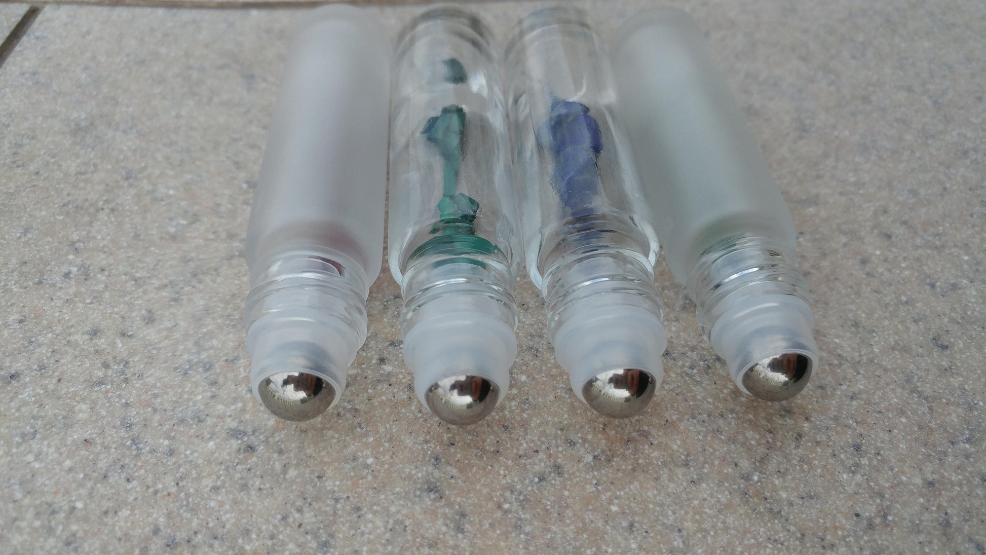Gemstone roller bottle /Clear /Frosted /Gold lid /Rose Quartz /Green Aventurine /Garnet /Malachite /Citrine /Lapis Lazuli / Crystal roll on - Renee Lane Company