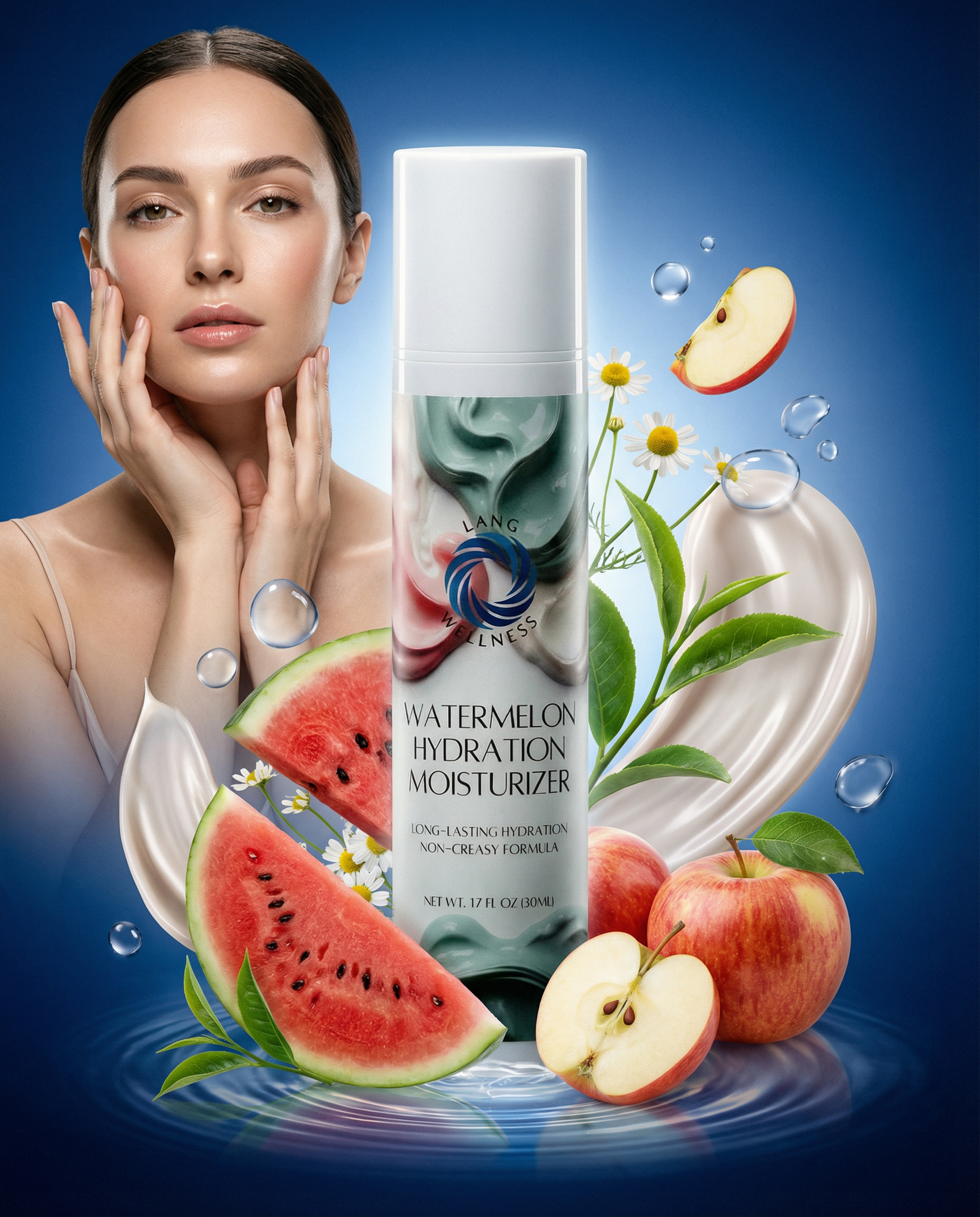 Watermelon hydration moisturizer spray tube with white cap and green label