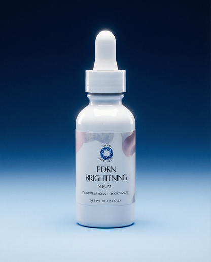 Brightening serum bottle and dropper, white label on clear glass bottle