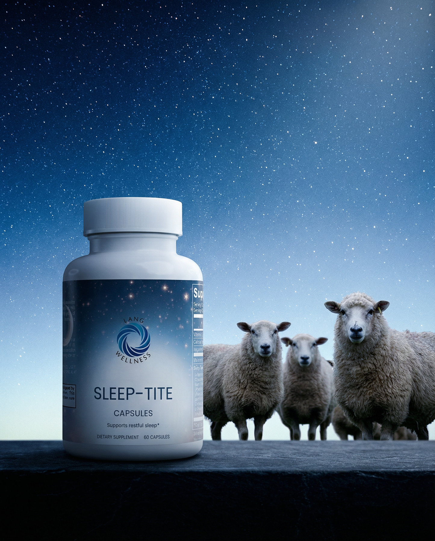Capsules bottle with white cap and blue label on light blue backdrop