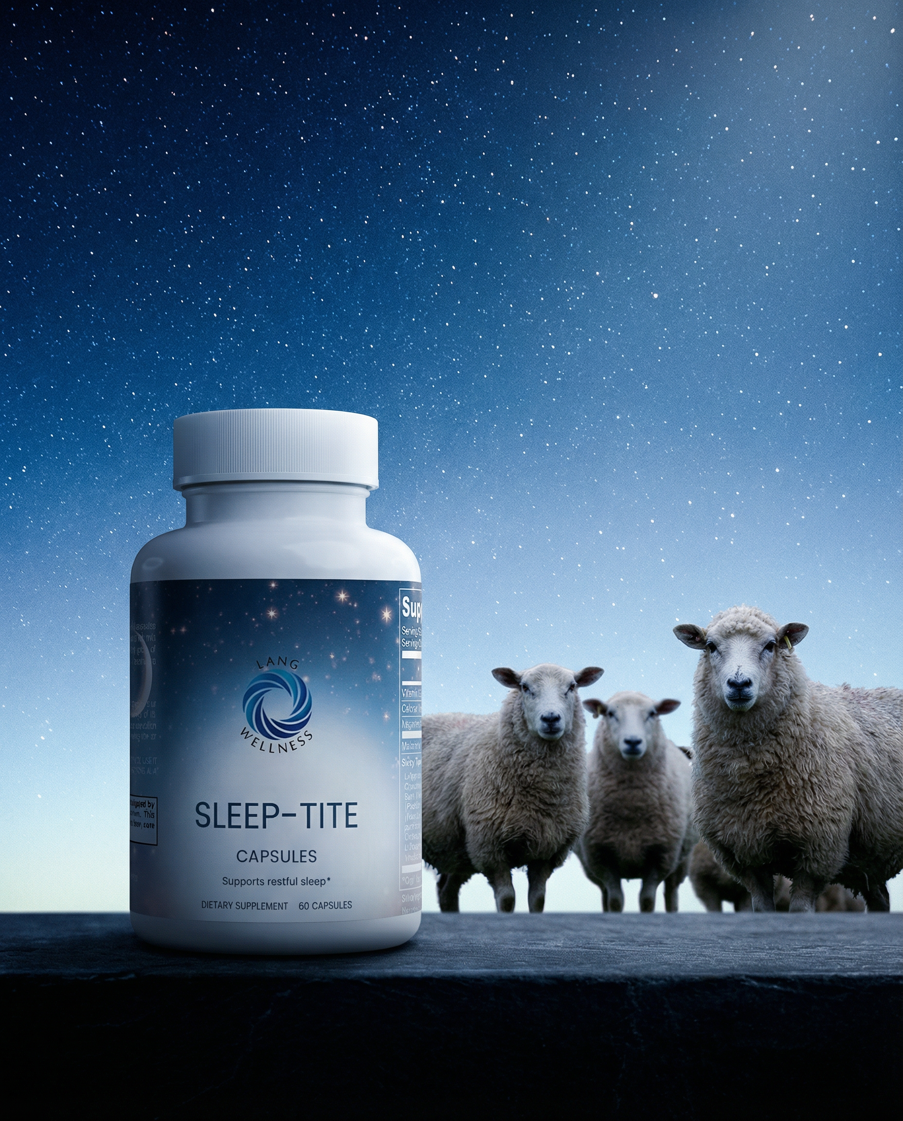 Capsules bottle with white cap and blue label on light blue backdrop