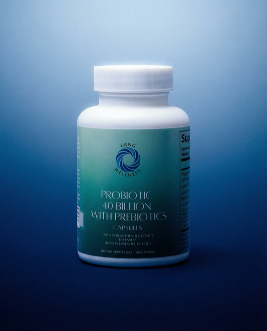 Probiotic 40 billion prebiotics bottle, white cap, green label