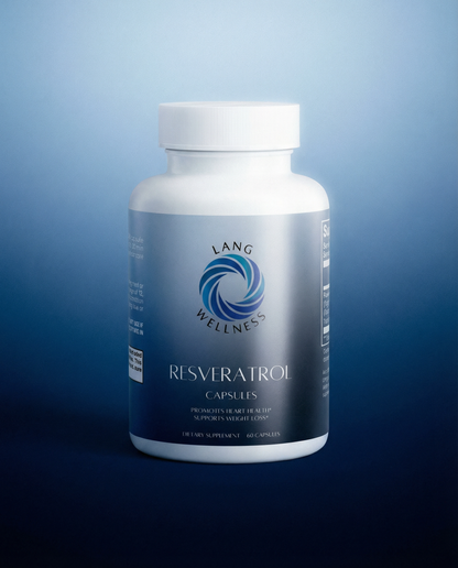 Resveratrol capsules bottle with blue label and white cap.