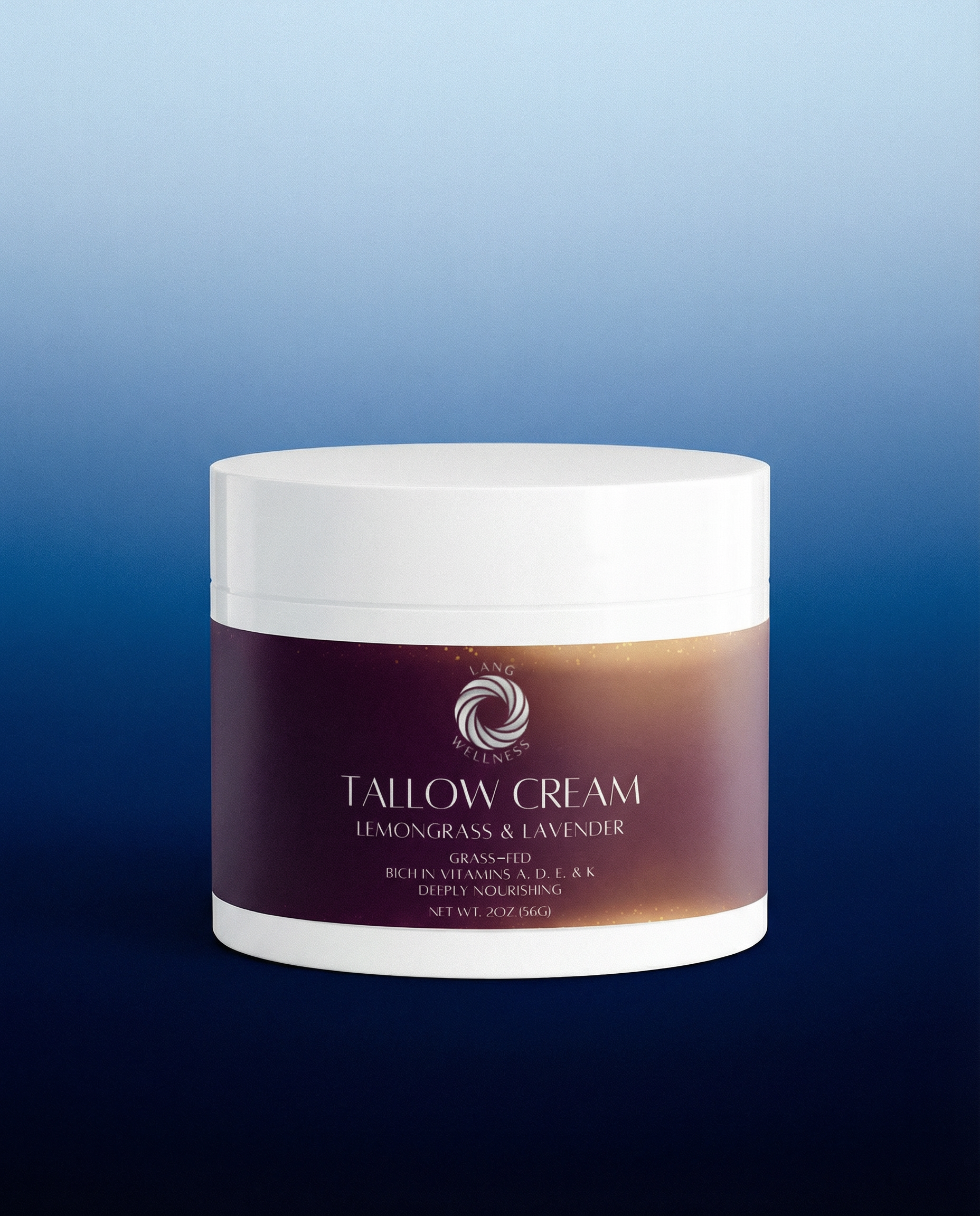 Tallow cream jar with white lid and dark label for lemongrass & lavender