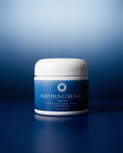 Sleep Plus collagen cream jar with white lid and dark blue label
