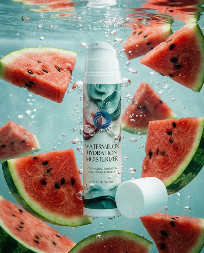 Watermelon hydration moisturizer bottle with white cap, centered in frame