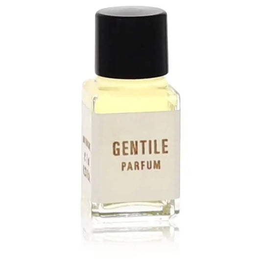 Perfume bottle with black cap, yellow tint, and Gentile Parfum label