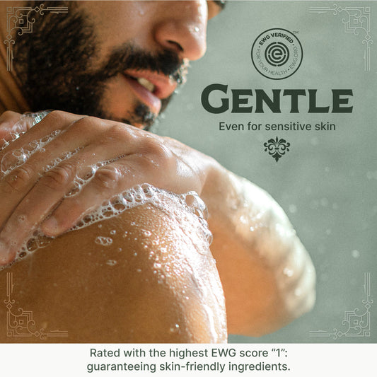 Foamy soap lather on hands during washing, with skin being rinsed