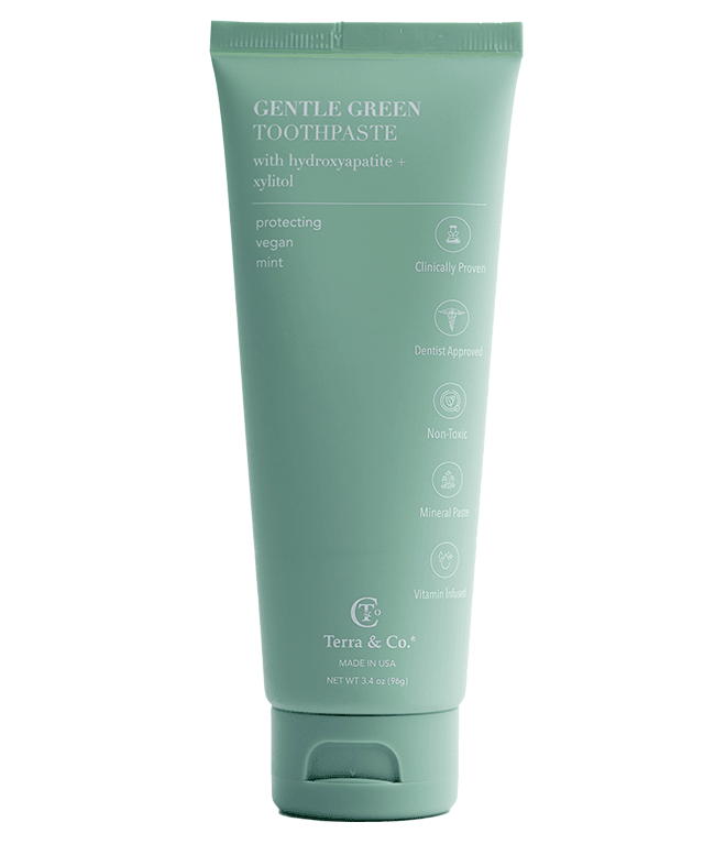Gentle Green™ toothpaste tube, mint green, with flat pump-style base