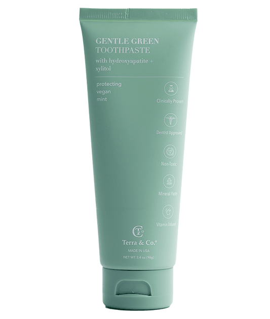 Gentle Green™ toothpaste tube, mint green, with flat pump-style base