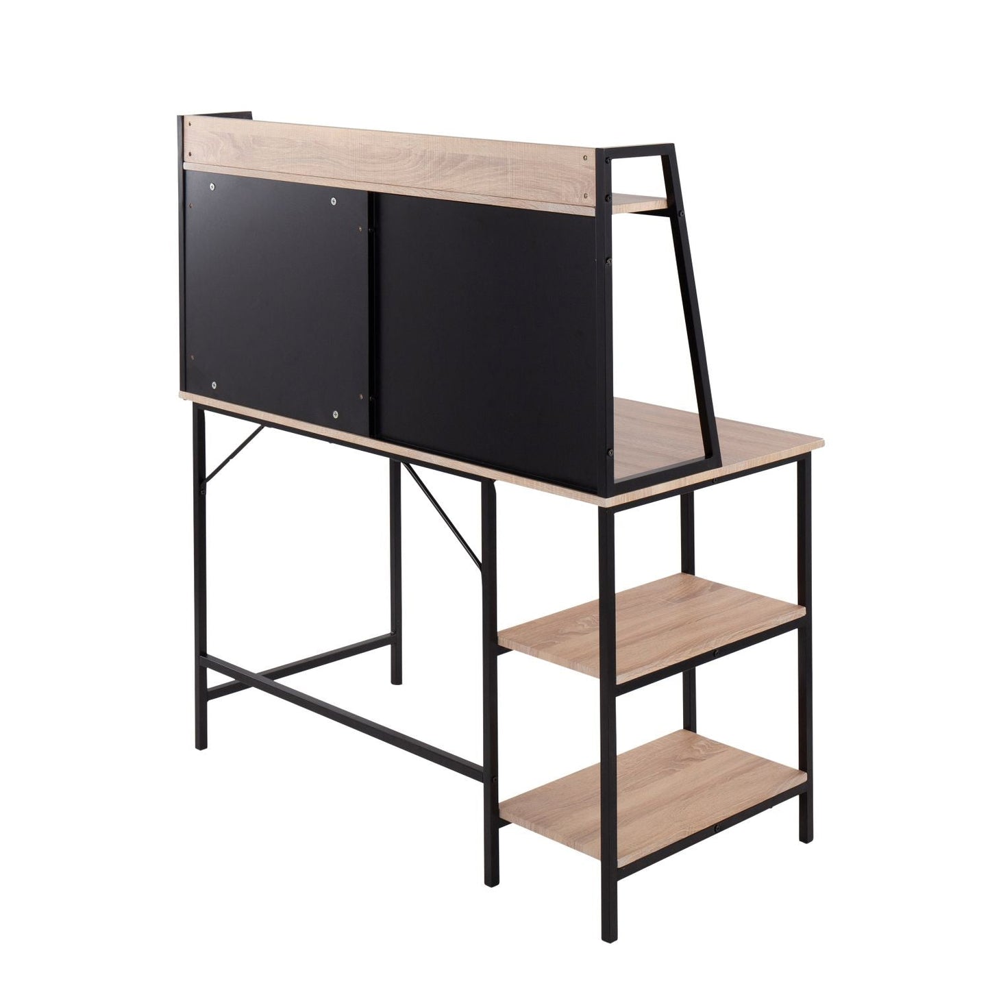 Geo Shelf Contemporary Desk in Black Steel and Natural Wood by - Renee Lane Company