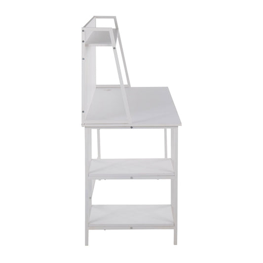 Ladder-style desk with three open shelves, white frame and tabletop