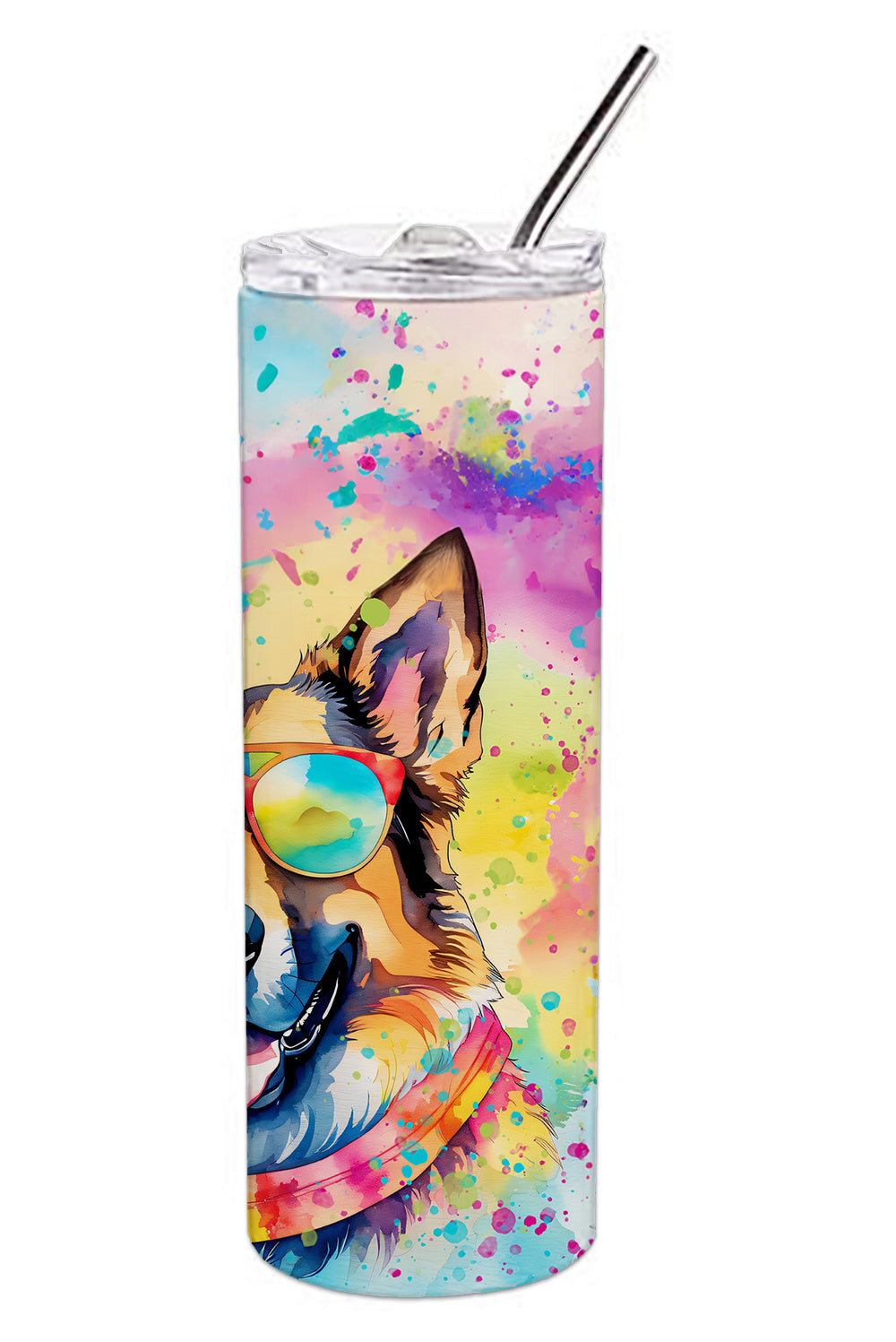 German Shepherd Hippie Dawg Stainless Steel Skinny Tumbler Vacuum Double Walled Reusable Insulated Tumbler Travel Cup for Coffee Cocktails Gift with Lid, 20 oz - Renee Lane Company