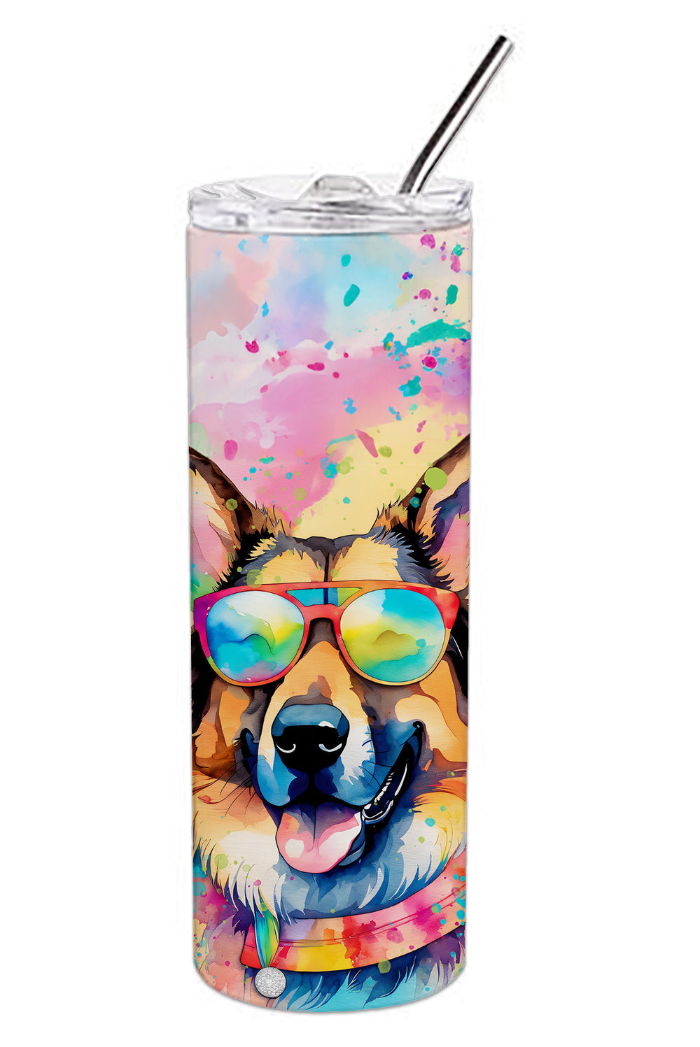 German Shepherd Hippie Dawg Stainless Steel Skinny Tumbler Vacuum Double Walled Reusable Insulated Tumbler Travel Cup for Coffee Cocktails Gift with Lid, 20 oz - Renee Lane Company