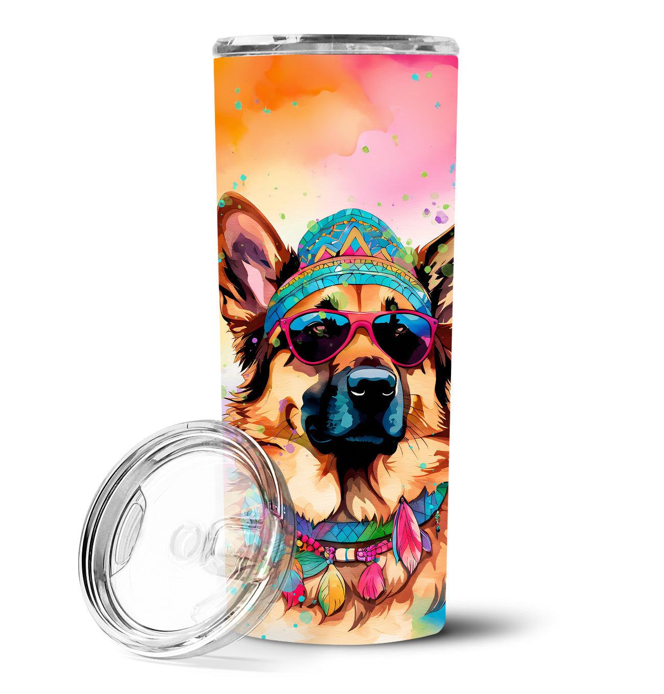 German Shepherd Hippie Dawg Stainless Steel Skinny Tumbler Vacuum Double Walled Reusable Insulated Tumbler Travel Cup for Coffee Cocktails Gift with Lid, 20 oz - Renee Lane Company