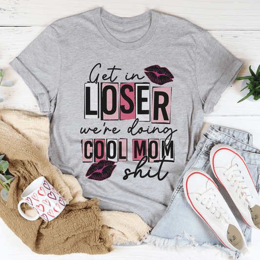 Gray graphic slogan T-shirt with “LOSER” and “COOL MOM” print on front