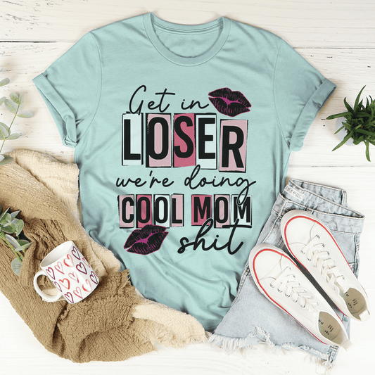 Teal graphic slogan T-shirt with “LOSER” and “COOL MOM” print on front