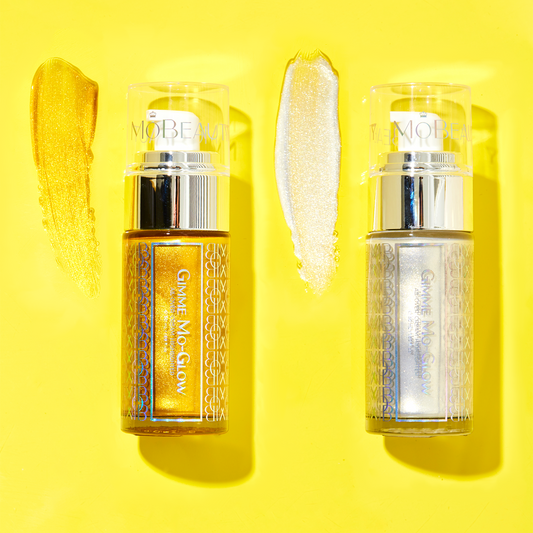 All-over cream highlighter bottles, gold and silver shades