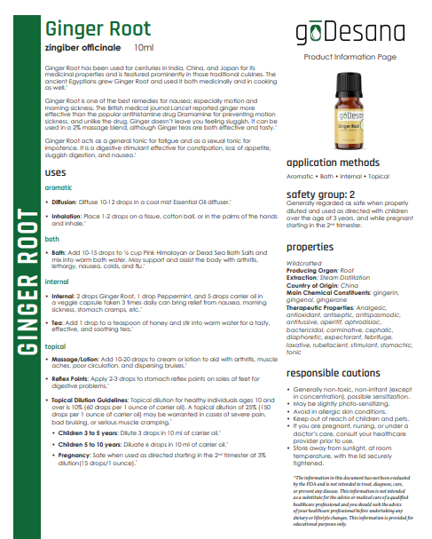 Ginger Root Essential Oil - Great for Nausea and Morning Sickness - Renee Lane Company