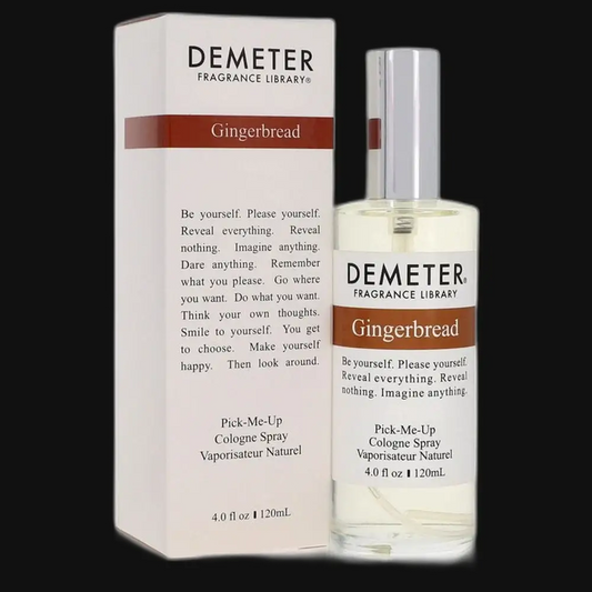 Demeter Gingerbread perfume spray bottle with silver cap and clear glass vial