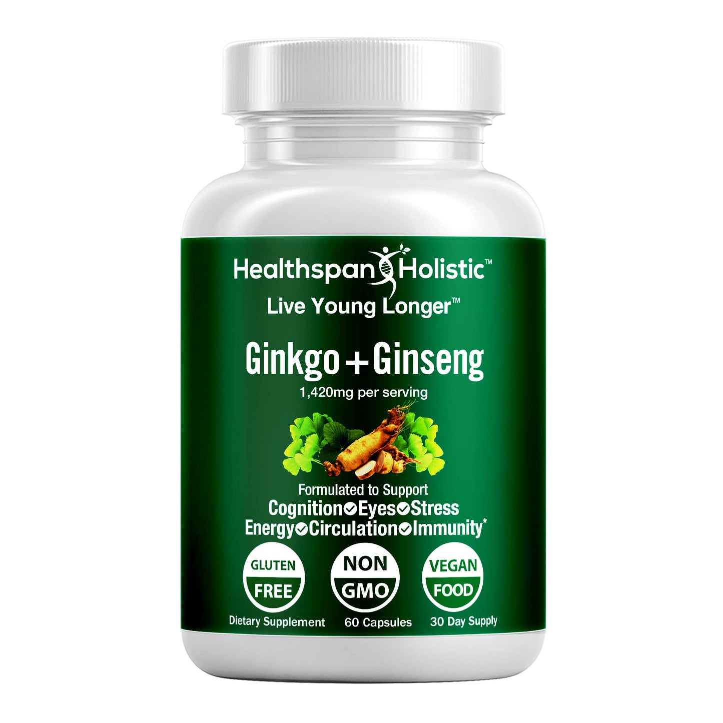 Ginkgo Biloba + Ginseng 60 Capsules - Renee Lane Company