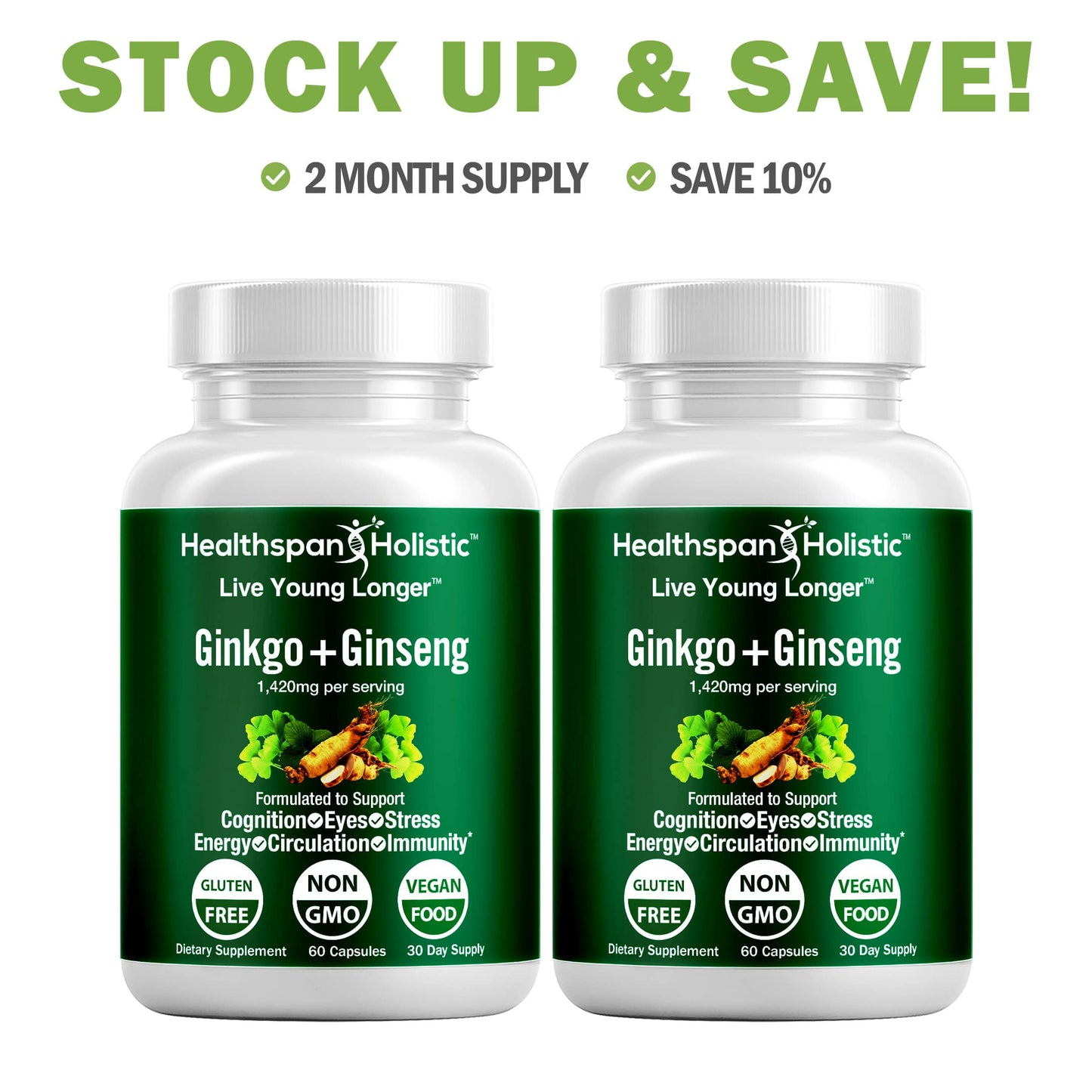 Ginkgo Biloba + Ginseng 60 Capsules - Renee Lane Company