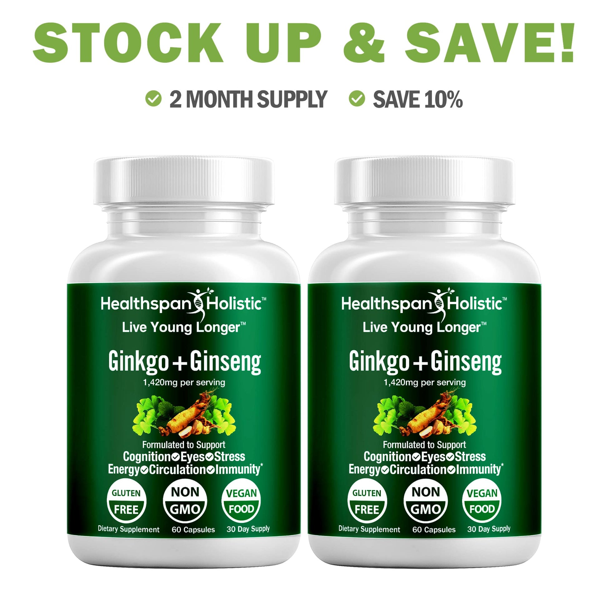 Ginkgo Biloba + Ginseng 60 Capsules - Renee Lane Company