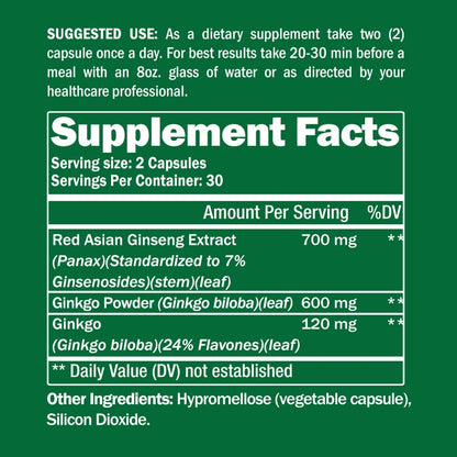 Ginkgo Biloba + Ginseng 60 Capsules