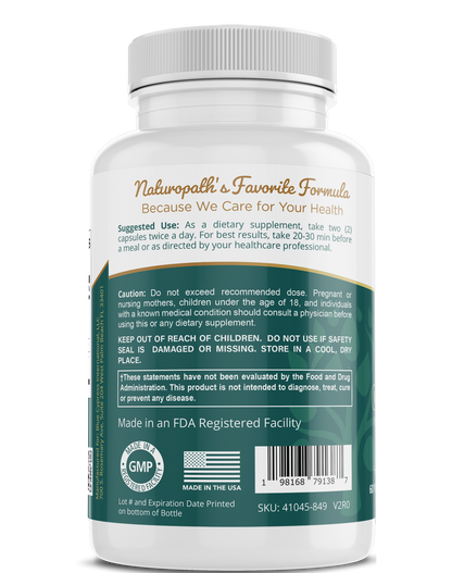 Ginkgo biloba supplement bottle back label with cautions, made in USA and GMP