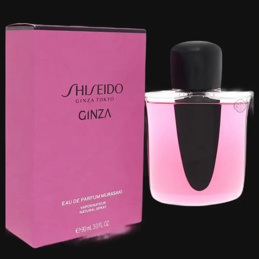 Shiseido Ginza perfume set: pink box and glass bottle with black cap
