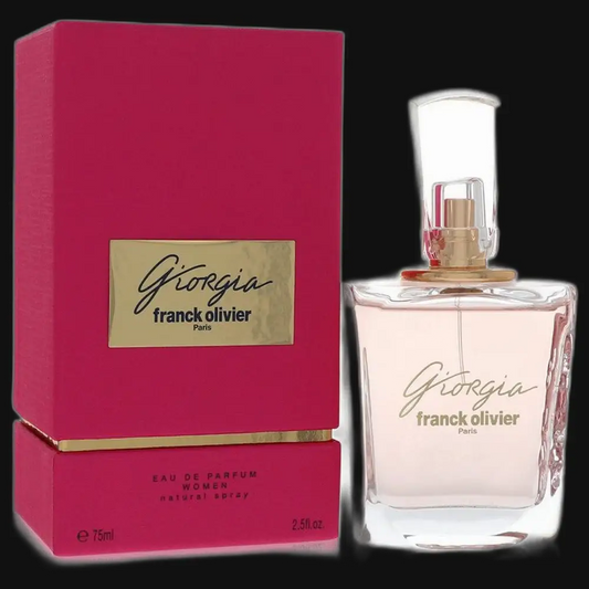 Women’s eau de parfum set: gold-capped bottle, magenta box, 75 ml