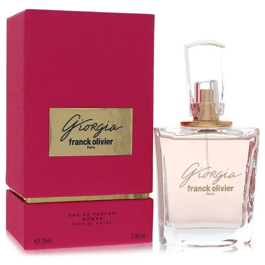 Women’s eau de parfum bottle and magenta box, gold cap, front label